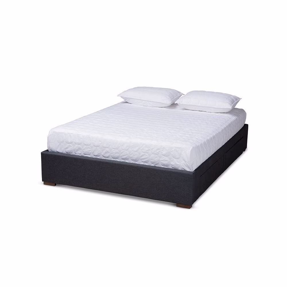 Baxton Studio Dark Grey Fabric Upholstered 4-Drawer Queen Size Platform Storage Bed Frame