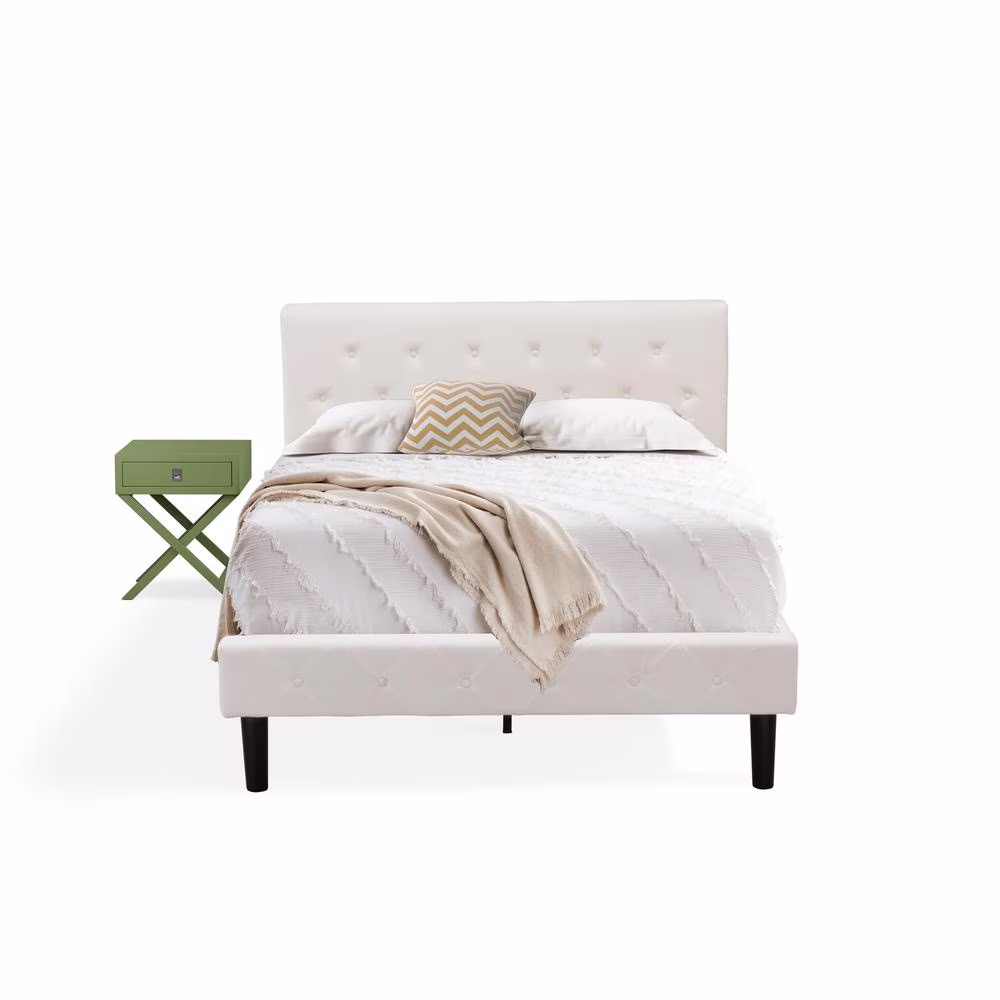 East West Furniture Nolan 2-Piece Wooden Full Bedroom Set in White/Clover Green