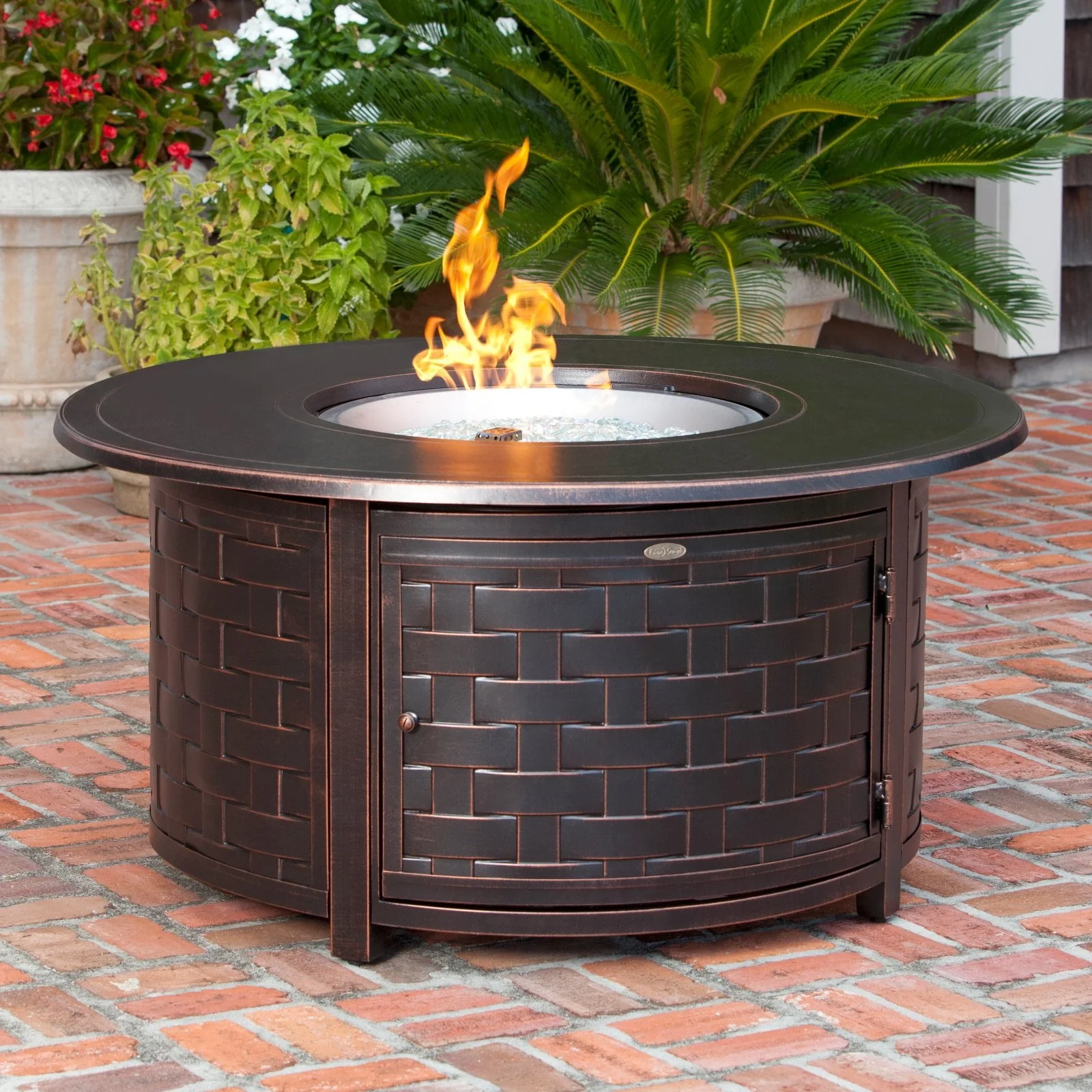 Fire Sense Perissa Woven Round Cast Aluminum Propane Gas Fire Pit