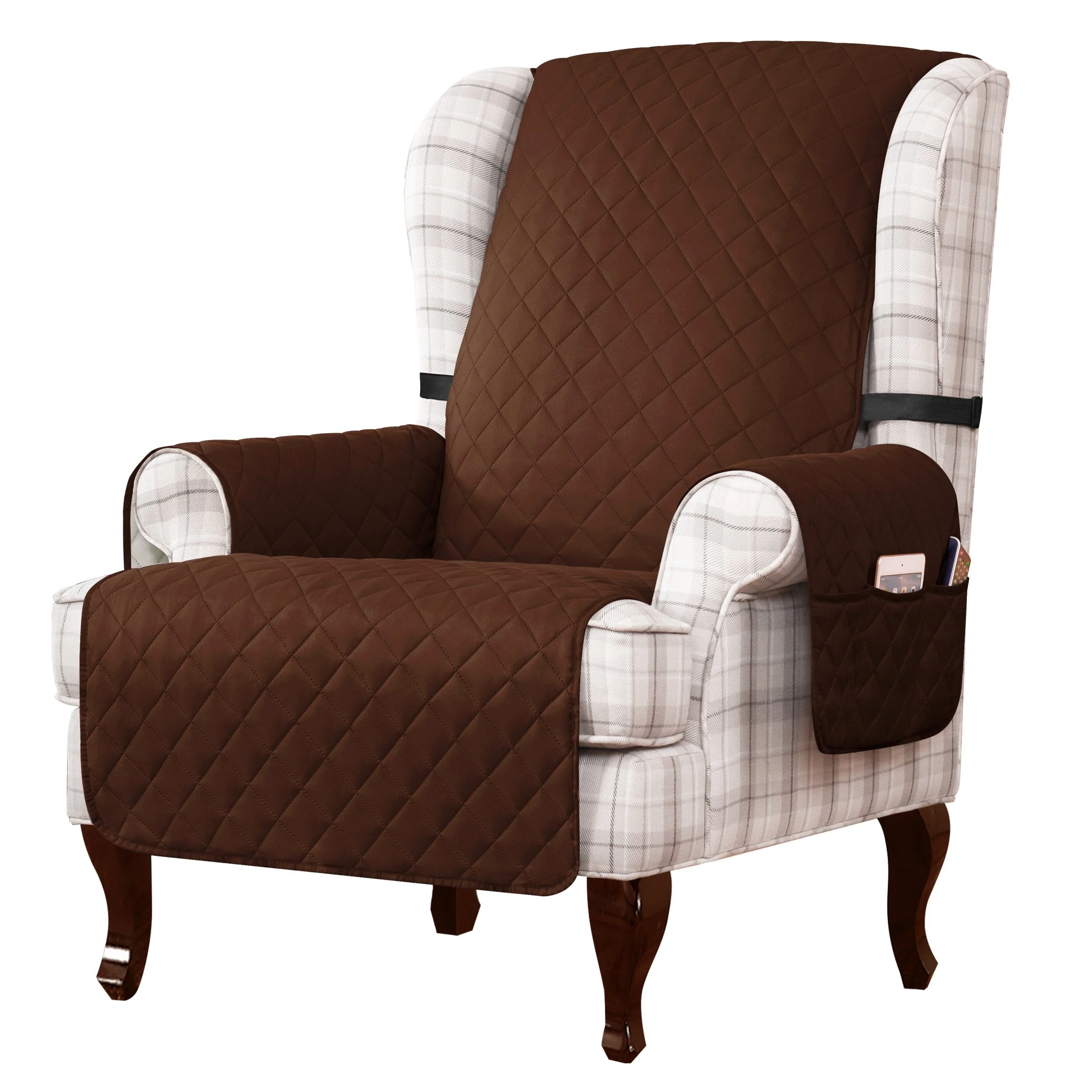 Subrtex Reversible Wing Chair Cover Wingback Armchair Slipcovers,Chocolate