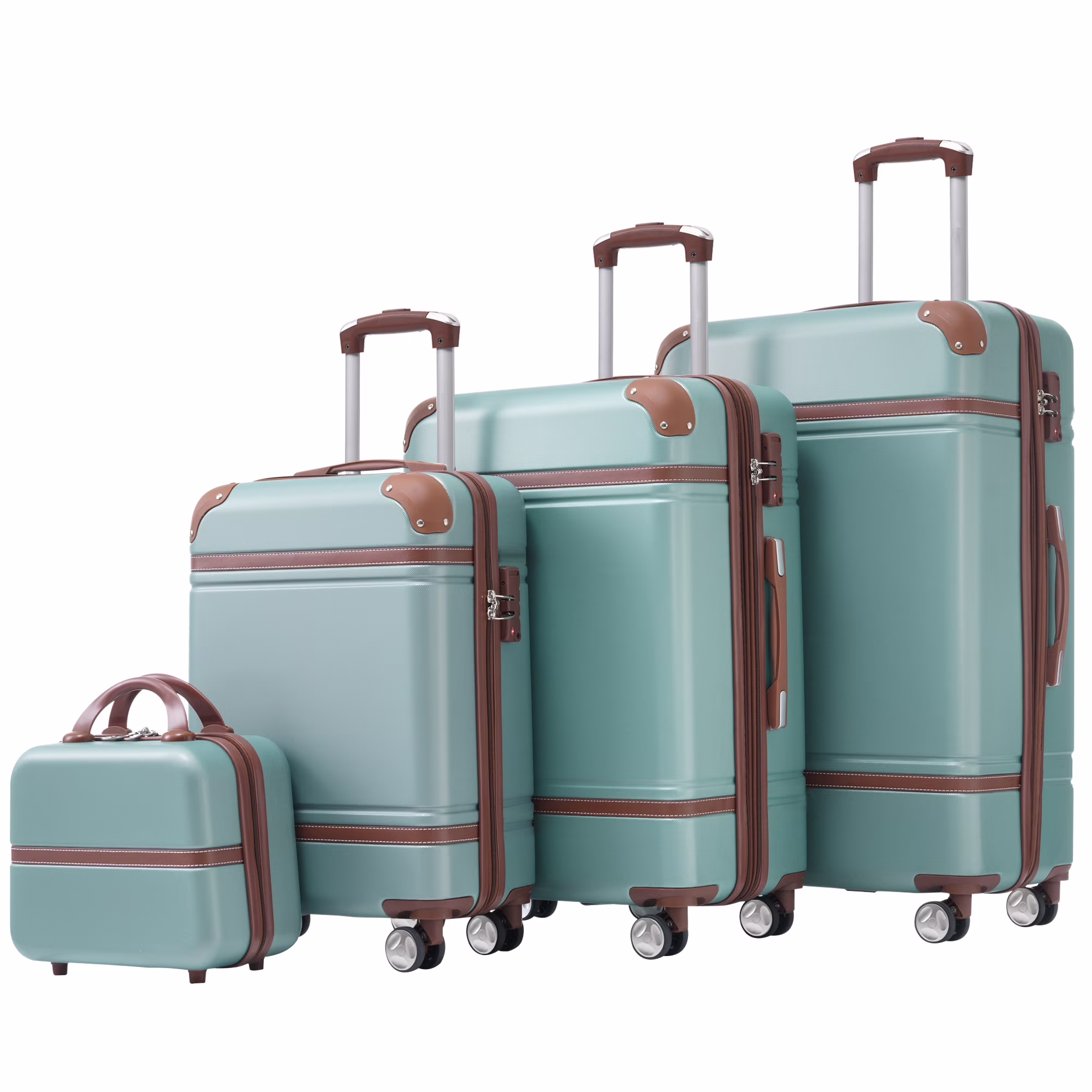 4 Piece ABS Hard Shell Luggage Sets with Cosmetic Case,Lightweight Suitcase with TSA Lock,Airline Certified Carry-on Luggage(20/24/28in),Green