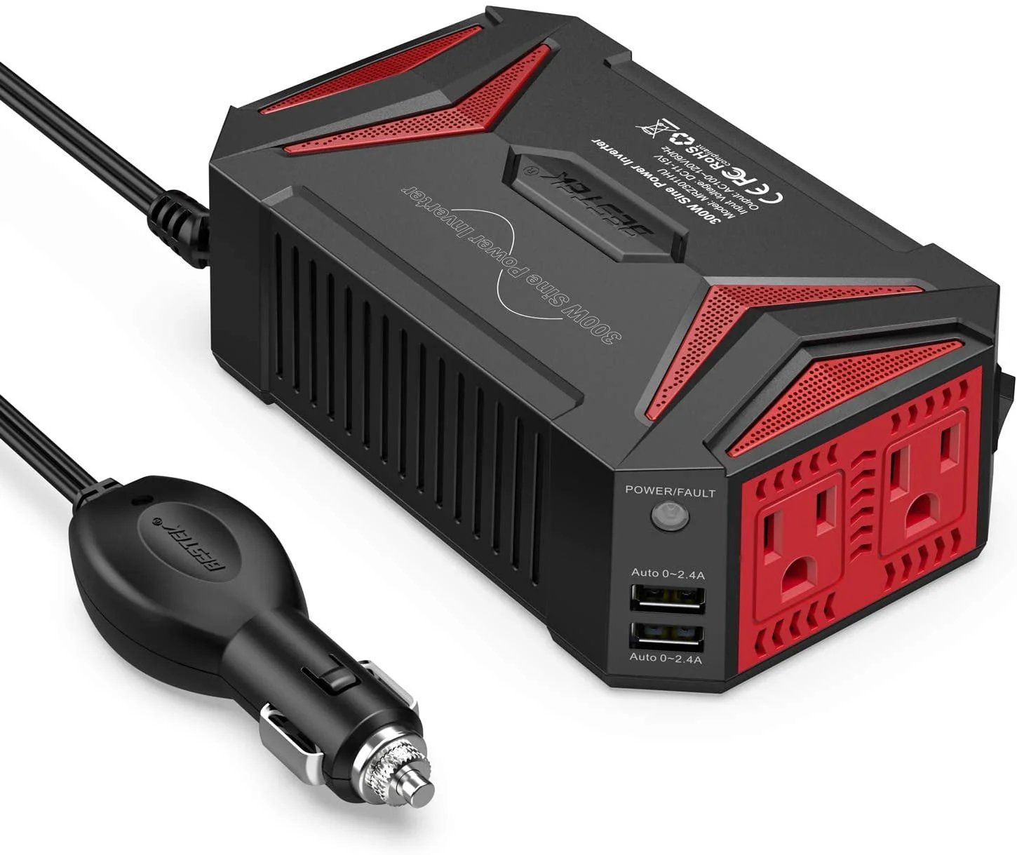 BESTEK 300W Pure Sine Wave Power Inverter for Car DC 12V to AC 110V Car Power Inverter with 4.2A Dual Smart USB Ports Car Adapter