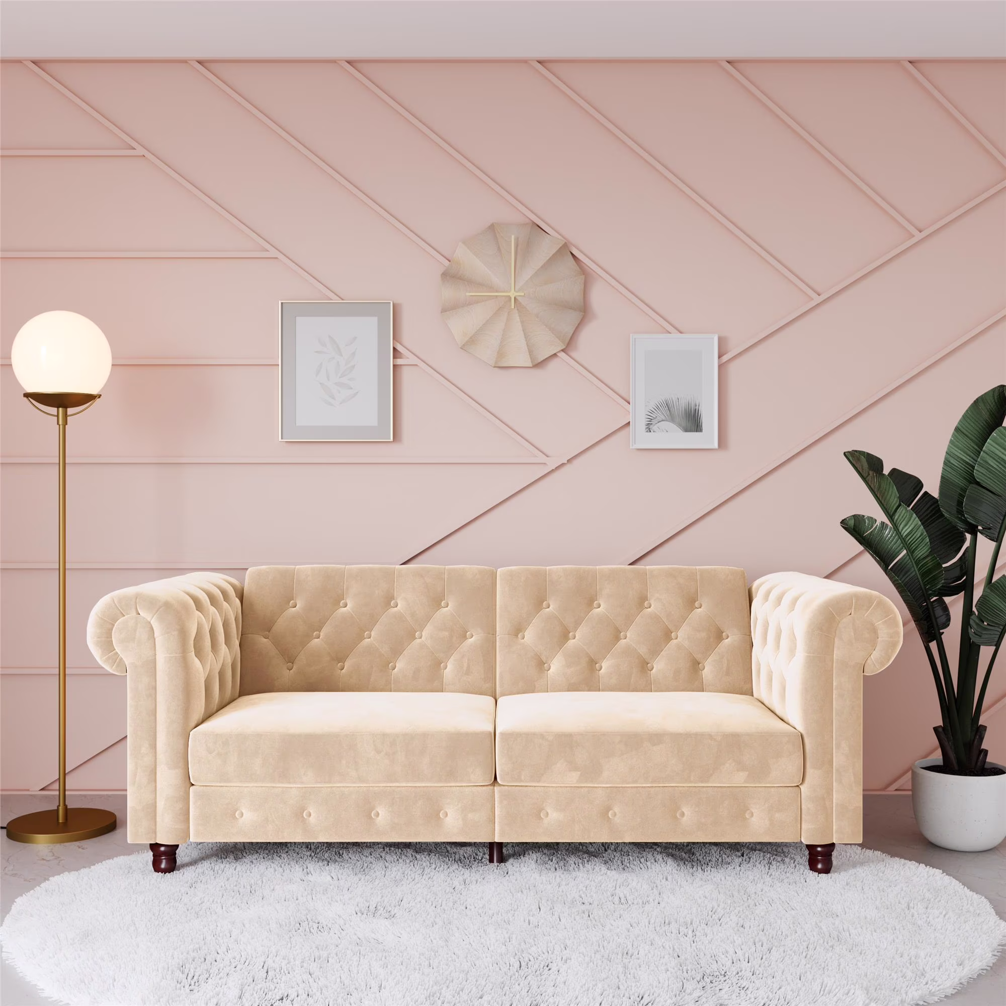 DHP Felix Chesterfield Futon, Ivory Velvet