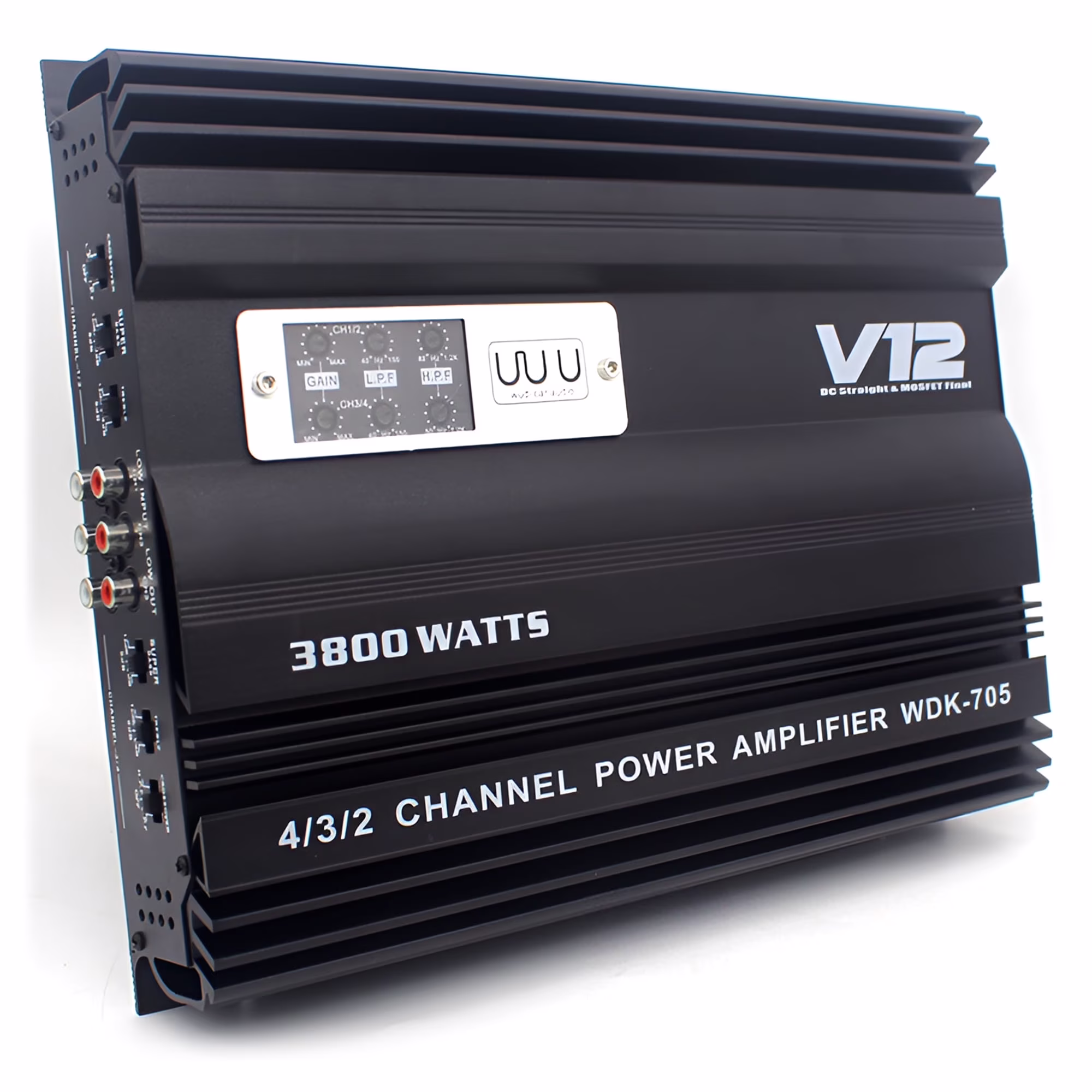 Pecham 3800W 4 Channel Car Amplifier, Digital Car Amplifier Stereo Class A/B Amp Audio with 2/4 Ohm Stable, Adjustable Low/High Pass, Bass Boost