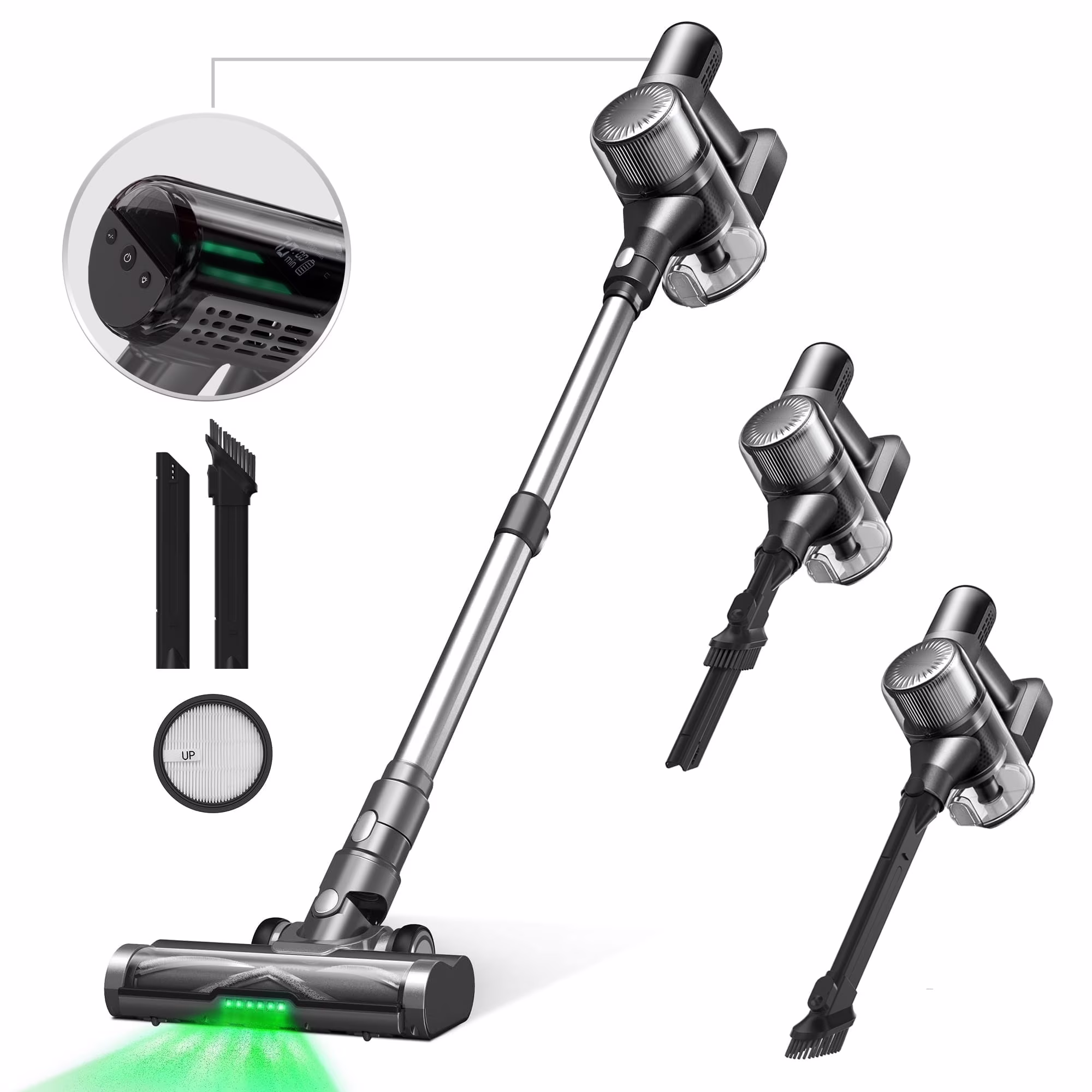 MOOSOO Lightweight Cordless Stick Vacuum Cleaner with 40Mins Runtime, Curved Display, for Home Pet Hair Hard Floor Carpet