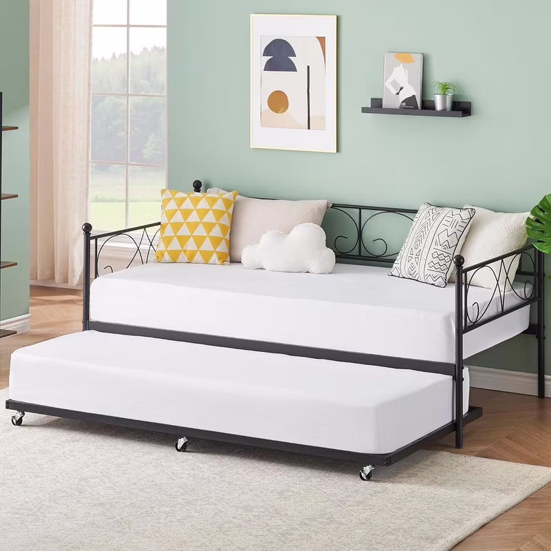 Metal Sofa Bed with Heavy Castor Metal Slats,Platform Sofa Bed with Headboard and Footboard,Suitable for Bedroom, Living Room,Noise Free,Black