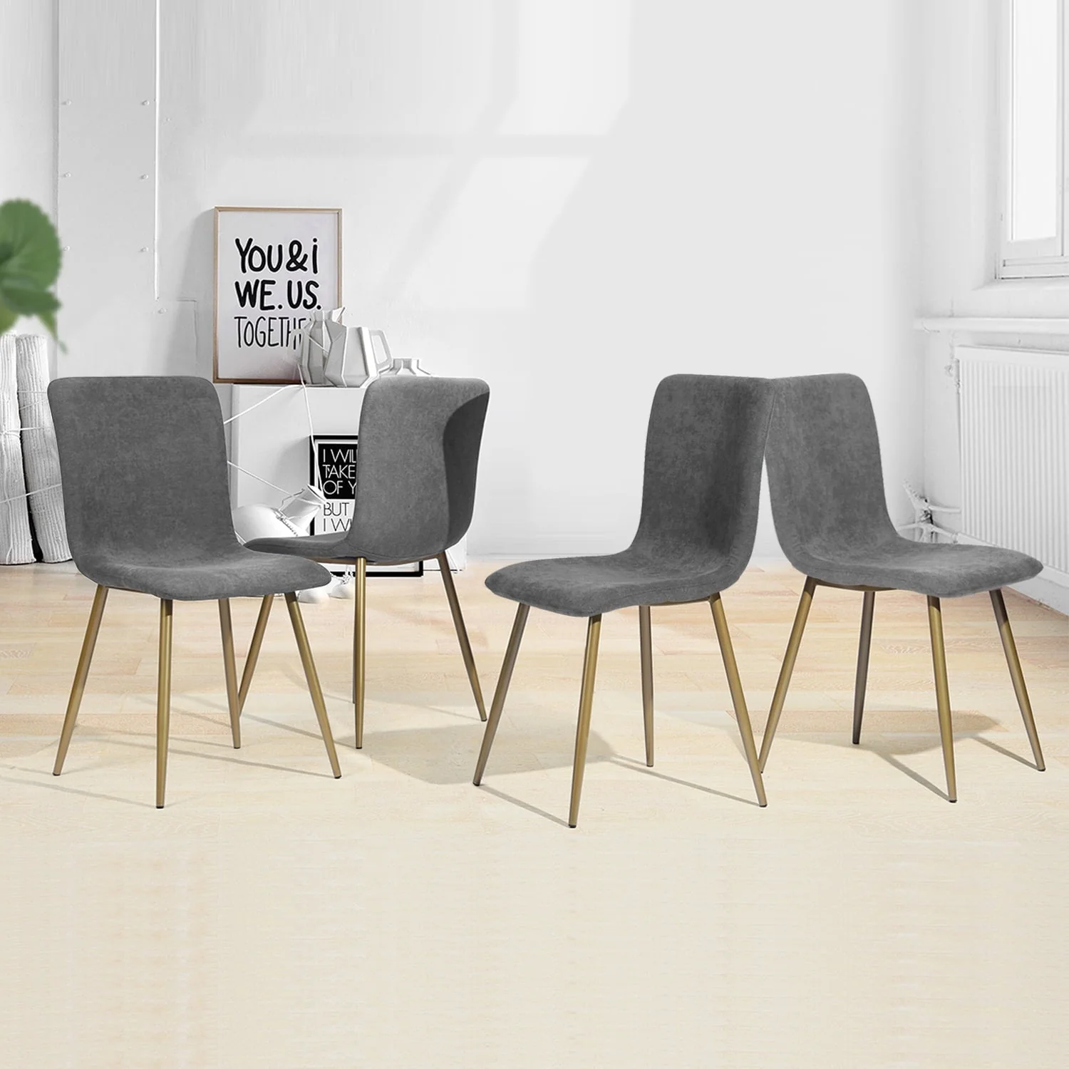 Homy Casa Velvet Dining Chairs Set of 4, Kitchen & Dining Room Chairs Modern Velvet Upholstered Dining Side Chairs for Home Furniture, Dark Gray